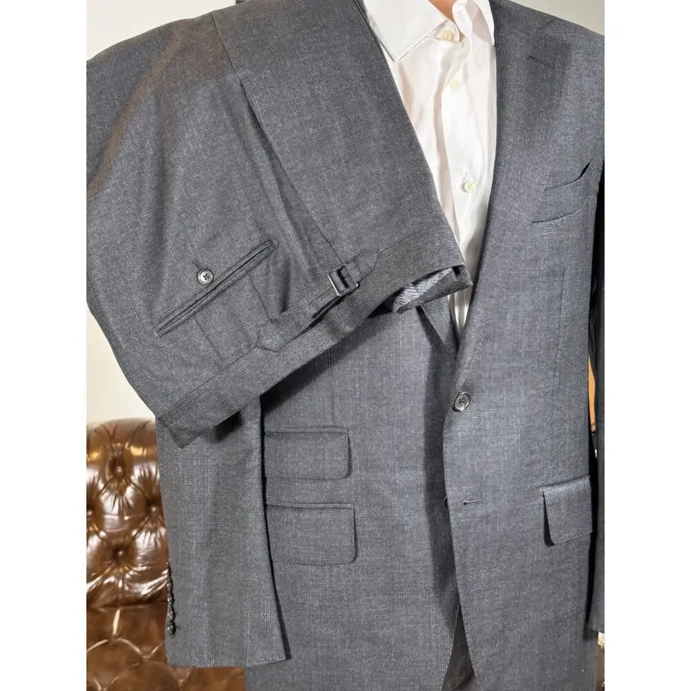 Tom Ford Charcoal Checked Gray Flannel 2Pc Suit Wool 50R 40R 35x29 Trousers EUC